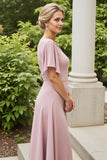 Dusty Rose Sheath Satin Long Mother of the Bride Dress