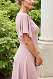 Dusty Rose Sheath Satin Long Mother of the Bride Dress