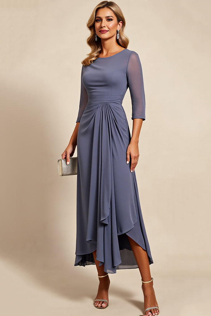 Plunge V-Neck 3/4 Sleeves Ankle-Length Mother of the Bride Jumpsuit with Beads & Pleated Watteau Train main image 1