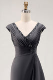 Steel Grey Mermaid Ruffle Chiffon Mother of The Bride Dress