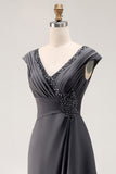 Steel Grey Mermaid Ruffle Chiffon Mother of The Bride Dress
