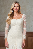 Champagne Mermaid Satin Long Mother of the Bride Dress with Sleeves