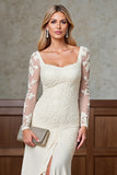 Champagne Mermaid Satin Long Mother of the Bride Dress with Sleeves