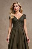 Olive Satin Asymmetrical High Low Mother of the Bride Dress