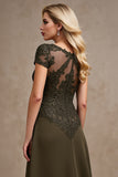 Olive Satin Asymmetrical High Low Mother of the Bride Dress