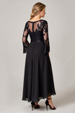Black High Low Lace Applique Mother of the Bride Dress with Long Sleeves