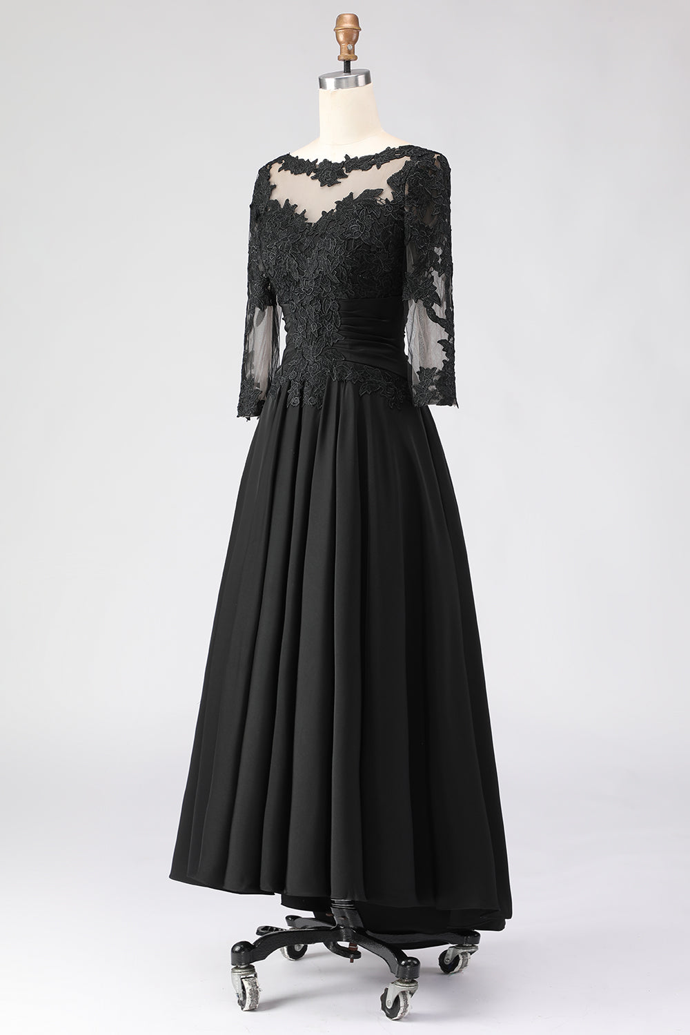 ZAPAKA Women Black Mother of the Bride Dress with Appliques A Line 3/4 Sleeve Tea Length Wedding Guest Dress, Black / US16W