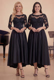 Black A Line 3/4 Sleeves Long Choir Dress with Appliques