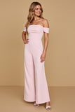 Off The Shoulder Candy Pink Chiffon Bridesmaid Jumpsuit