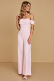 Off The Shoulder Candy Pink Chiffon Bridesmaid Jumpsuit