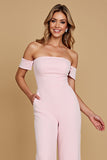 Off The Shoulder Candy Pink Chiffon Bridesmaid Jumpsuit