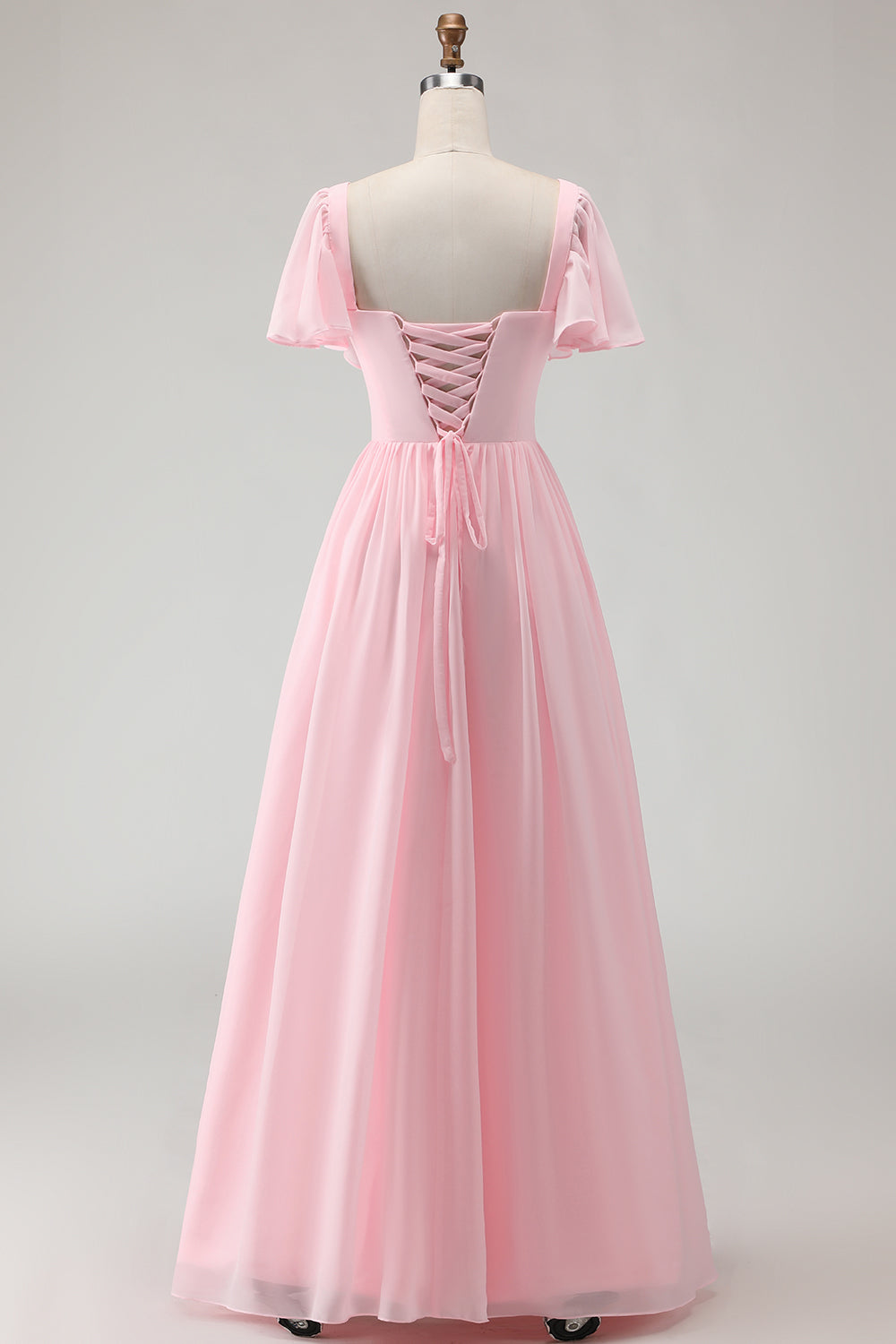 Zapaka Women Candy Pink Bridesmaid Dress with Short Sleeves A Line Square Neck Chiffon Wedding Guest Dress with Lace Up Back, Candy Pink / US22W Zapaka Women Candy Pink Bridesmaid Dress with Short Sleeves A Line Square Neck Chiffon Wedding Guest Dress with Lace Up Back, Candy Pink / US22W