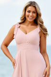 Chiffon A Line Cindy Pink Bridesmaid Dress With Slit