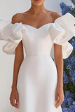 Off The Shoulder A Line Long Ivory Wedding Dress