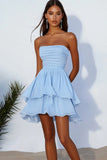 Strapless Sky Blue A Line Short Cocktail Dress
