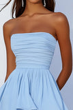 Strapless Sky Blue A Line Short Cocktail Dress