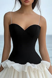 Black and White A Line Ruffled Short Graduation Dress