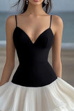 Black and White A Line Chiffon Mini Cocktail Dress with Ruffles