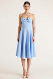 Strapless Sky Blue A Line Midi Cocktail Dress