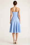 Strapless Sky Blue A Line Midi Cocktail Dress