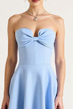 Strapless Sky Blue A Line Midi Cocktail Dress