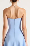 Strapless Sky Blue A Line Midi Cocktail Dress