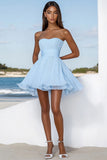 Strapless Sky Blue A Line Short Cocktail Dress