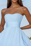 Strapless Sky Blue A Line Short Cocktail Dress