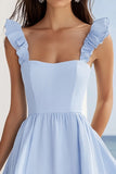 Sky Blue A Line Ruffled Chiffon Summer Dress