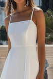A Line Spaghetti Straps White Chiffon Formal Dress