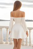 A Line Off The Shoulder White Graduation Dress