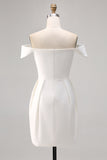 White Bodycon Off The Shoulder Satin Graduation Dress