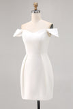 White Bodycon Off The Shoulder Satin Graduation Dress
