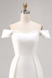 White Bodycon Off The Shoulder Satin Graduation Dress