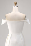 White Bodycon Off The Shoulder Satin Graduation Dress