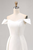 White Bodycon Off The Shoulder Satin Graduation Dress