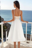 A Line White Lace Graduation Dress with Ruffles