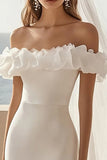 Off The Shoulder White Satin Short Wedding Dress with Slit
