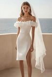 Off The Shoulder White Satin Short Wedding Dress with Slit