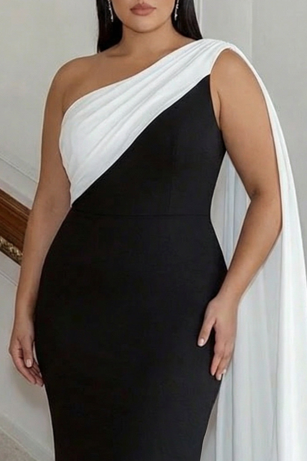 Zapaka Women One Shoulder Plus Size Black Tie Dress Sheath Long Formal Dress with Streamer, Black and White / US10 Zapaka Women One Shoulder Plus Size Black Tie Dress Sheath Long Formal Dress with Streamer, Black and White / US10