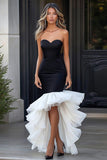 Mermaid Strapless High-Low Ruffled Black Tie Dress