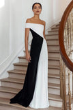 Black And White One Shoulder A Line Formal Dress