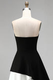 Black and White Asymmetrical High‑Low Ruffled Hem Short Formal Dress