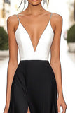 A Line V Neck Black Tie Dress with Slit