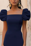 Yellow Satin Ruffled Square Neck Long Formal Dress