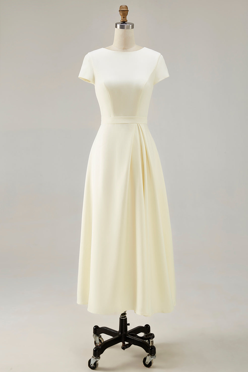 Zapaka Women Daffodil Satin A Line Work Dress Short Sleeve Vintage Dress Boat Neck Long Business Dress, Light Yellow / US14 Zapaka Women Daffodil Satin A Line Work Dress Short Sleeve Vintage Dress Boat Neck Long Business Dress, Light Yellow / US14