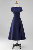 Daffodil A Line Boat Neck Vintage Satin Long Work Dress