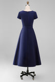 Daffodil A Line Boat Neck Vintage Satin Long Work Dress