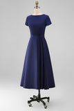 Daffodil A Line Boat Neck Vintage Satin Long Work Dress