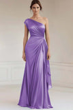 One Shoulder Grey Blue Ruched Formal Dress